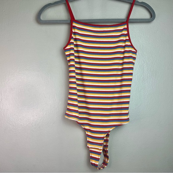 Madewell Spaghetti-Strap Thong Bodysuit in Rainbow Stripes Sz XS - Picture 3 of 11